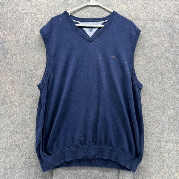 Tommy Hilfiger Sweater Men XXL Adult Blue Navy Outdoors Sleeveless Logo - Picture 1 of 10